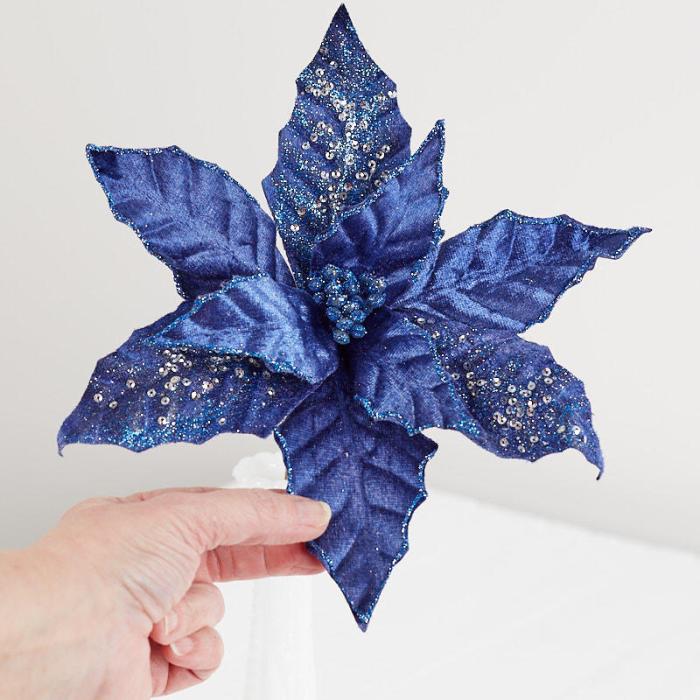 Blue poinsettia christmas decoration